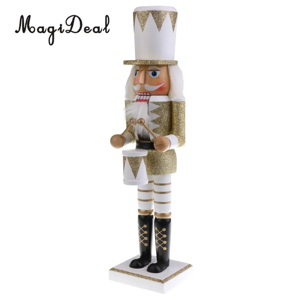 38CM Vintage Hand Painted Gold Glitter Drummer Nutcracker Christmas Decorative Ornament Handicraft