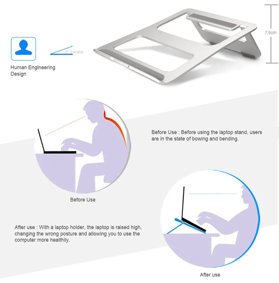 High Quality Portable Metal Laptop Stand Aluminium Laptop Stand for MacBook Apple Lenovo HP Acer Foldable Laptop Stand Aluminium