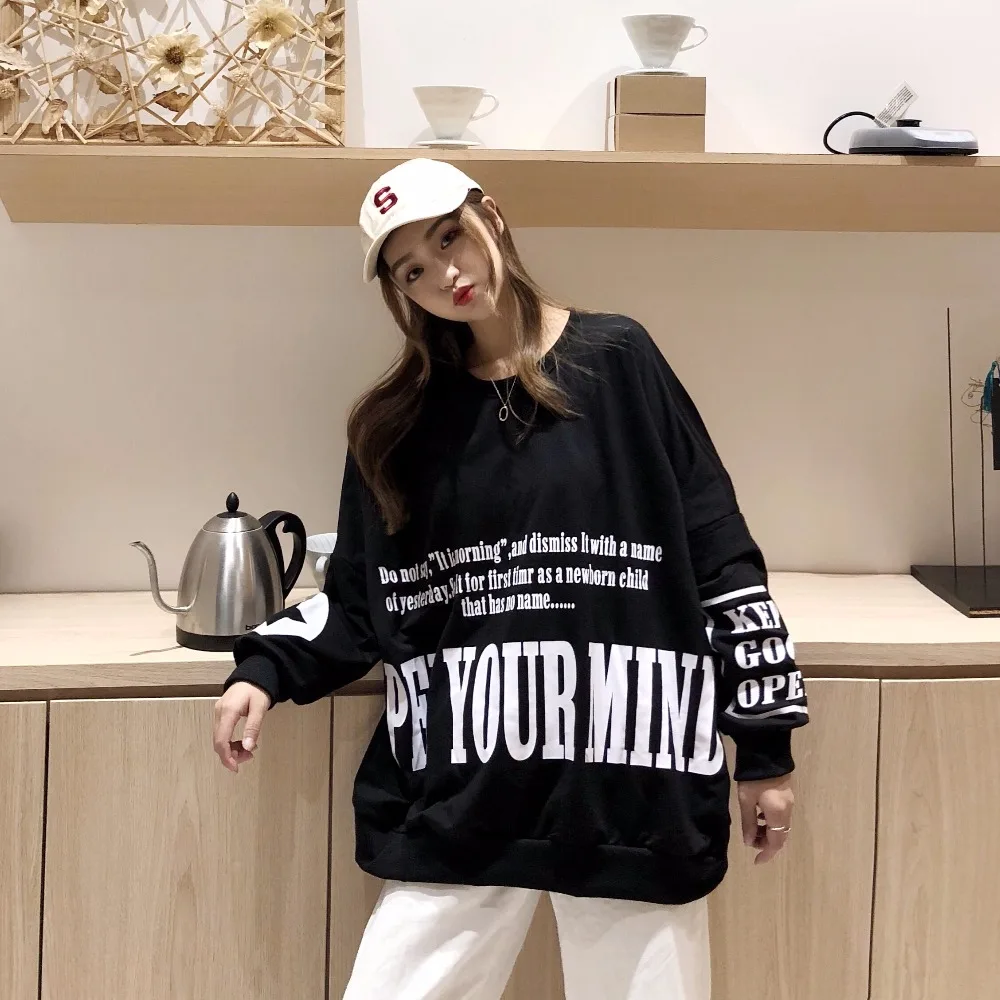 Женские свитшоты в винтажном стиле Harajuku Ulzzang Свободный свитшот с надписью