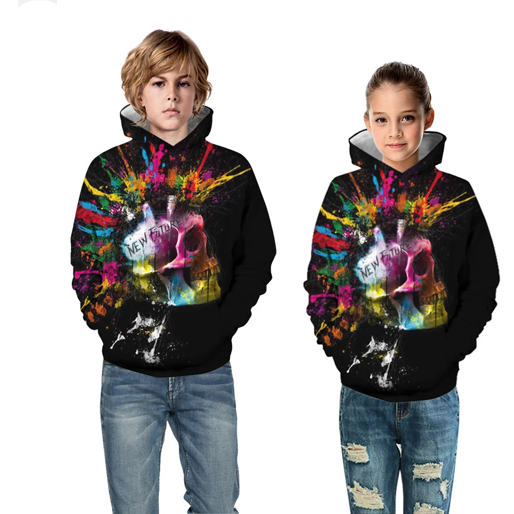

2019 Kids 3D Painted Colorful Skull Hoodies Sweatshirt Unisex Spring Autumn Casual Pullover 3D Hoody Tops Sportswear Tracksuit