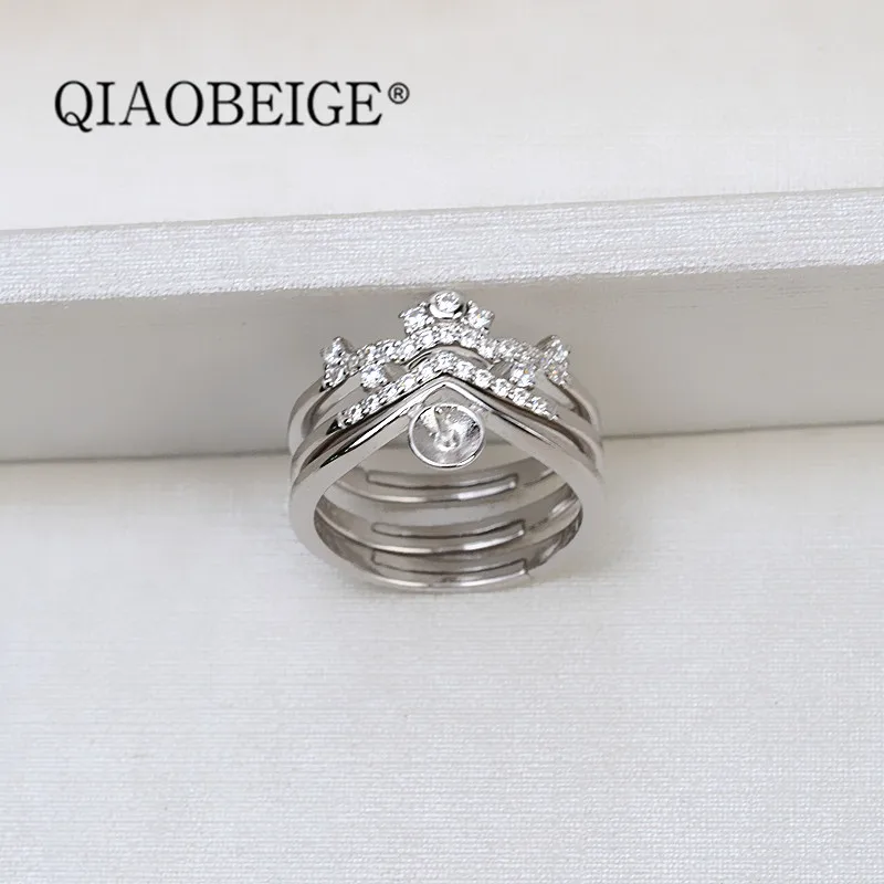 

QIAOBEIGE 2Pcs DIY 925 Silver Pearl Accessories Adjustable Size 925 Sterling Silver Ring Jewelry DIY No Pearl Free Shipping