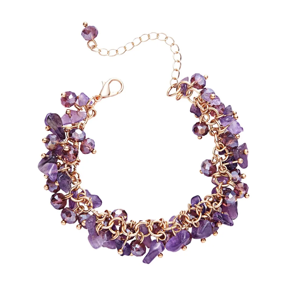 

Bohemian Style Wristband Bracelets Natural Purple Crystal Small Stones Simple Circle Bangles for Women Bead Bracelets Party Gift