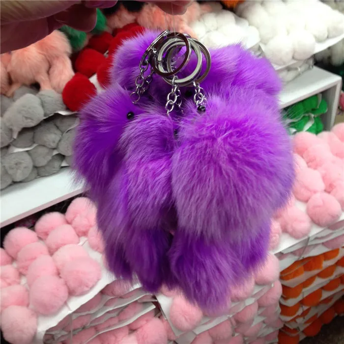 Новая модная цепочка для ключей из меха лисы с помпонами, женская сумка, брелок для ключей в машину, женский брелок в форме маленькой лисы, ювелирное изделие для мужчин, брелок - Цвет: Purple Fox