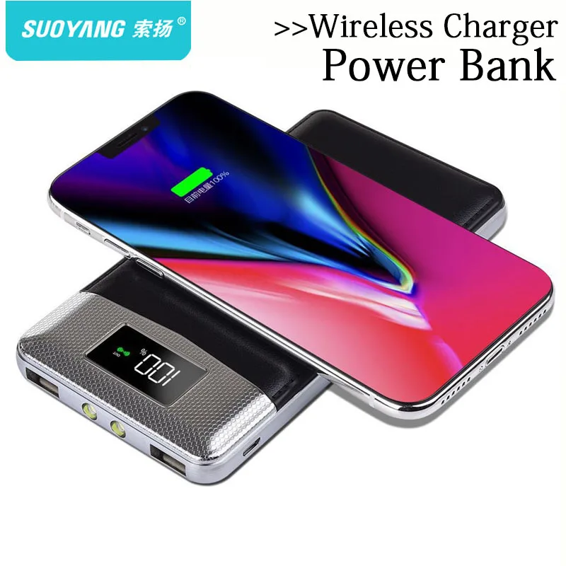 

30000mah Power Bank External Battery Bank Built-in Wireless Charger Powerbank Portable QI Wireless Charger For iPhone Samsung