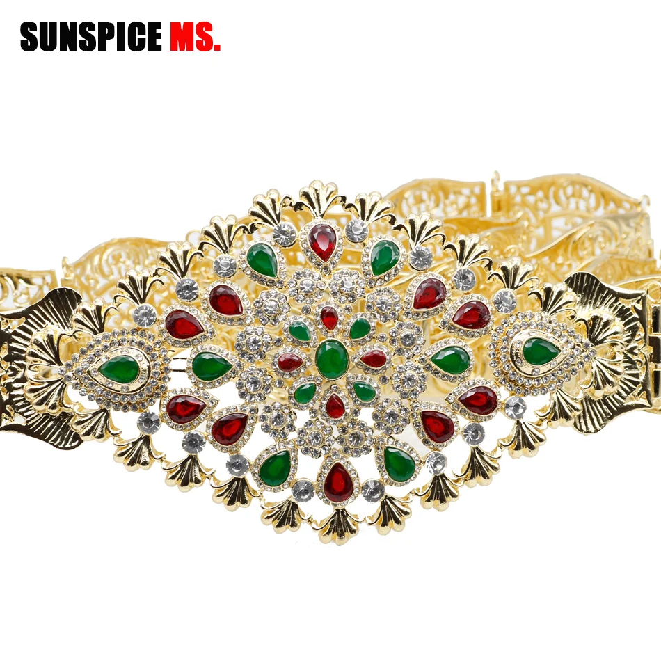 YL287GREEN SUNSPICE-MS, марокканский кафтан, свадебный пояс для женщин, стразы золотистого цвета, пояс с регулируемой длиной, цепочка на талию, свадебные украшения для тела, подарок - Цвет: YL287GREEN