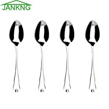 JANKNG 4 Pcs/Lot Stainless Steel Spoon Flatware Rice Soup Spoon Cutlery Polishing Ice Cream Coffee Salad Spoon Dinnerware Set