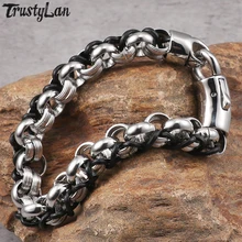 TrustyLan 10 мм широкий 316L браслет из нержавеющей стали для мужчин модные тканые кожаные цепи и звенья мужские s браслеты и браслеты