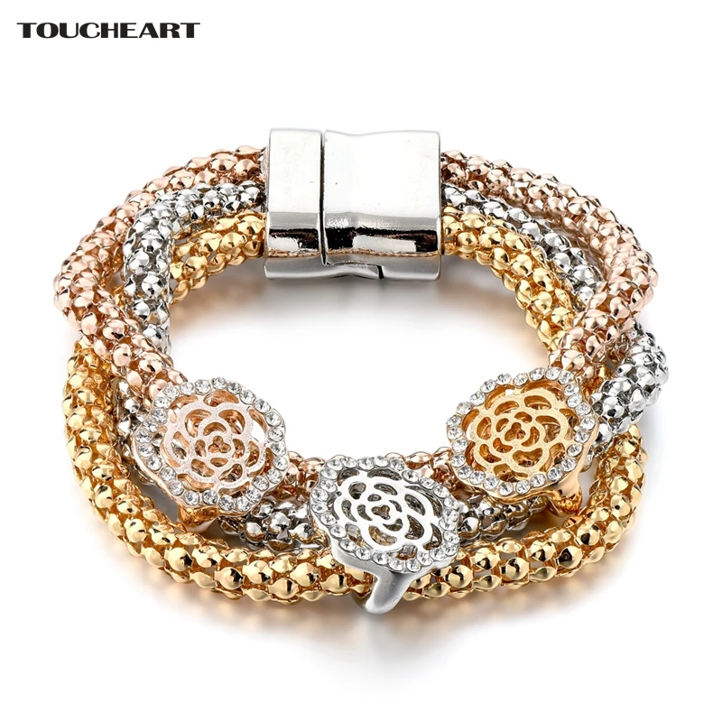 

TOUCHEART Promotion Crystal Bracelet & Bangle Wedding Jewelry 3 PCS/Set Gold Plated Flower Charm Bracelets for Women SBR160367