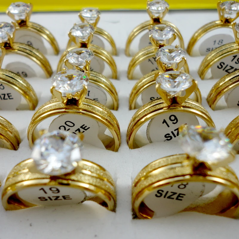 Кольцо женское из нержавеющей стали с фианитом 10 шт.|stainless steel ring|wedding ringssteel ring |