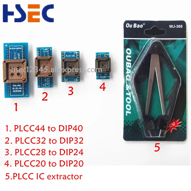 

4pcs PLCC44 PLCC32 PLCC28 PLCC20 adapter socket+ plcc extractor for TL866cs TL866A TL866II PLUS programmer