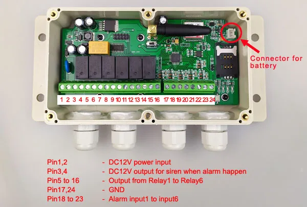 Новая версия GSM шесть релейный выход пульт дистанционного управления с 6 сигналами и батареей на плате для отключения питания