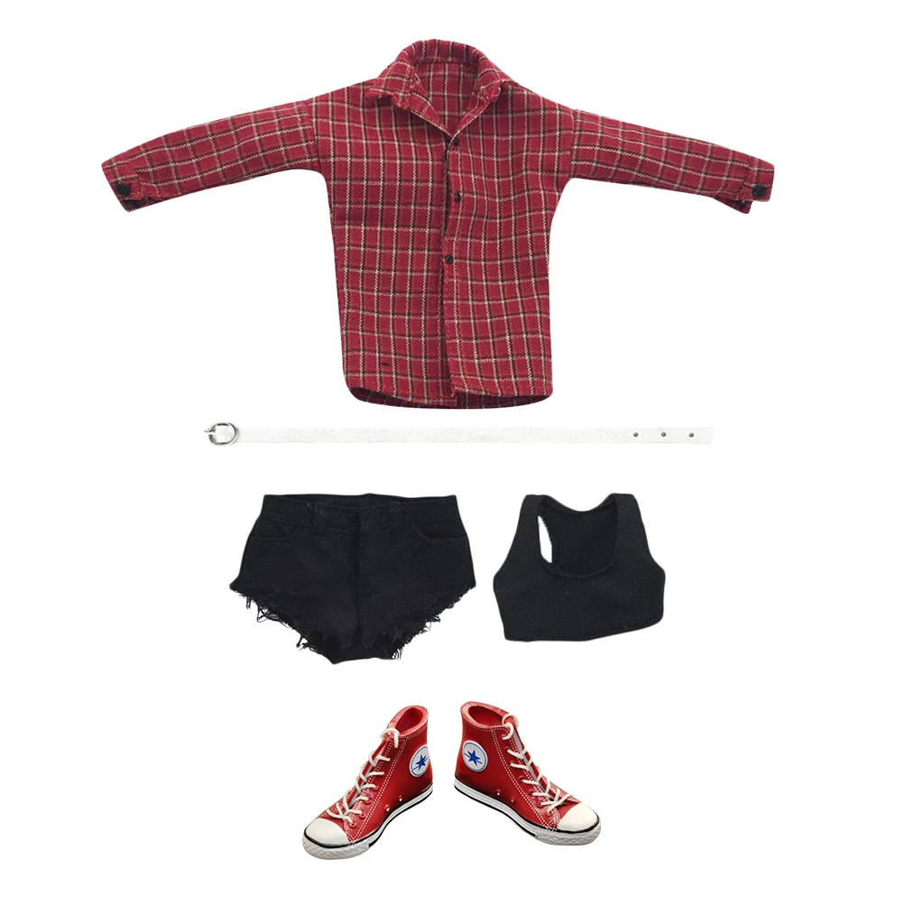 

1/6 Female Body Long Sleeve Shirts Short Pants+Male Lace Up Sneakers High Top Shoes