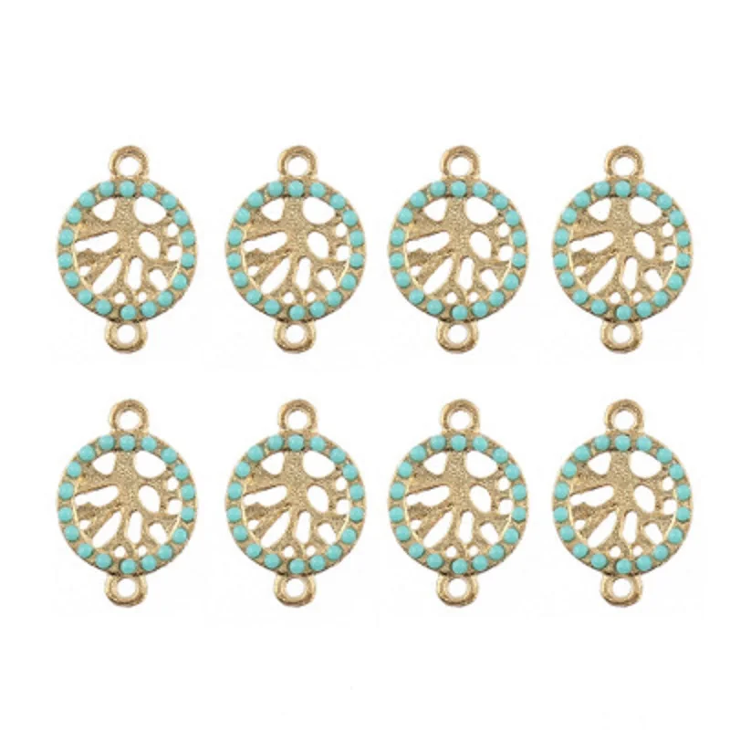 

TJP 10pcs Gold Blue Diamond Hollow Open Tree Round Connectors Charms Pendants for Bracelets DIY Jewelry Making Findings 26x12mm