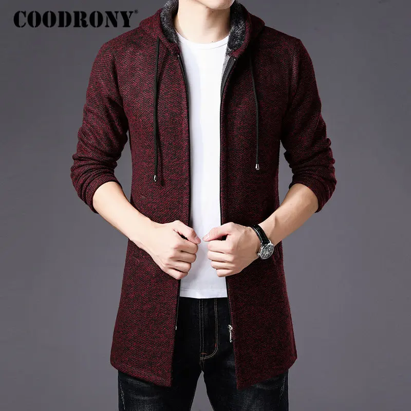 COODRONY سترة الرجال الملابس 2019 الشتاء سميكة الدافئة طويلة سترة الرجال مع هود سترة معطف مع القطن بطانة سستة المعاطف h004