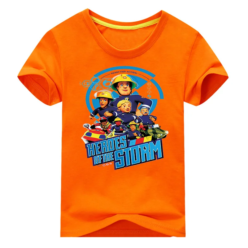 Лидер продаж, детские футболки с рисунком пожарного Сэма, одежда для детей, футболки с короткими рукавами футболка из хлопка для мальчиков и девочек, костюм, DX008 - Цвет: Type2 Orange