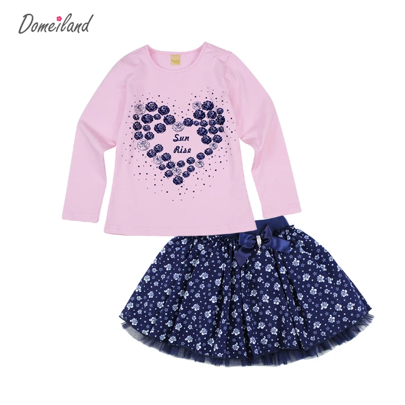 2016 Fashion Winter Baby Brand Clothing Outfits Sets Kids Girl Long Sleeve Rhinestone Love Shirts Bow