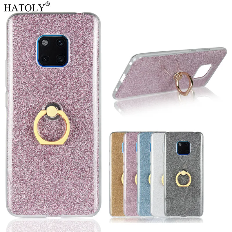

Huawei Mate 20 Pro Case Shiny Glitter Bling Silicon Phone Case Cover For Huawei Mate 20 Pro Soft TPU Finger Ring Bracket Back