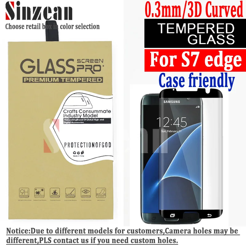 

Sinzean 50pcs 3D curved case friendly tempered glass screen protector For samsung galaxy S7 edge (full glue available)