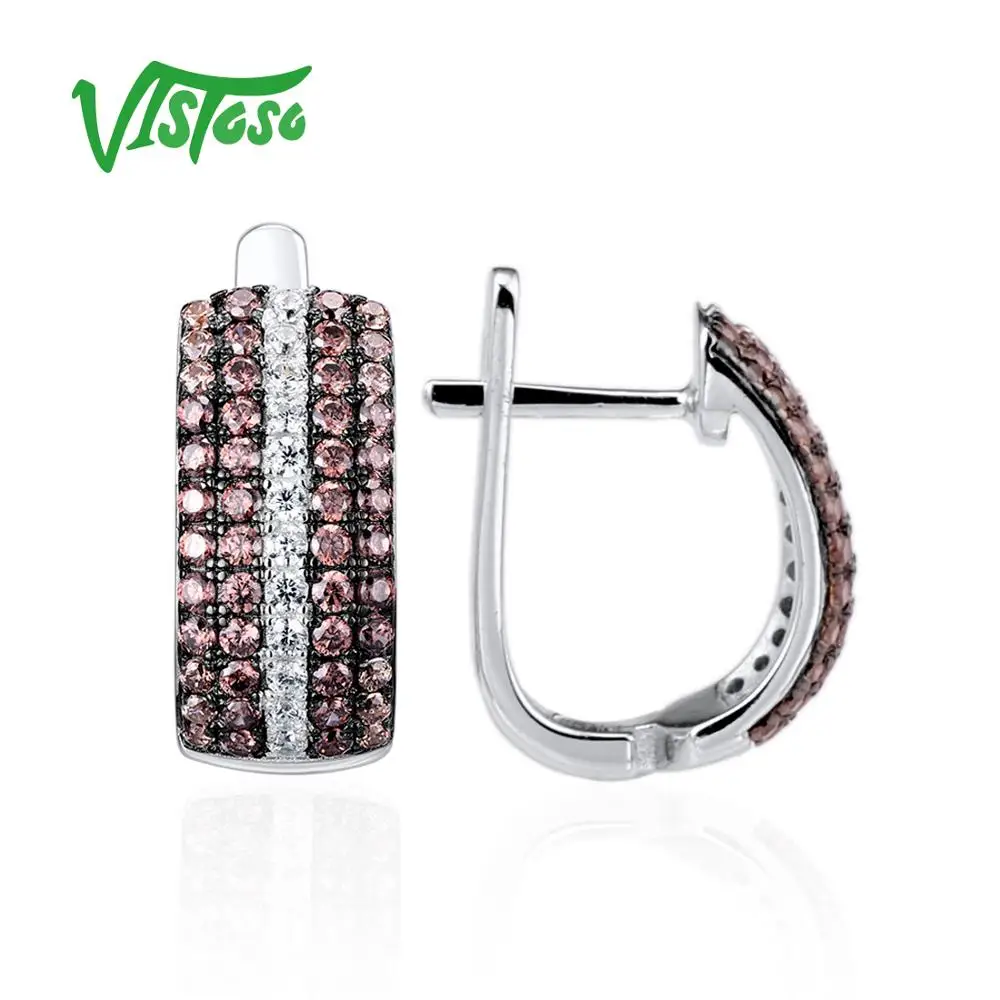 Vistoso 925 пробы серебро серьги ювелирные для Для женщин круглый шоколад белый