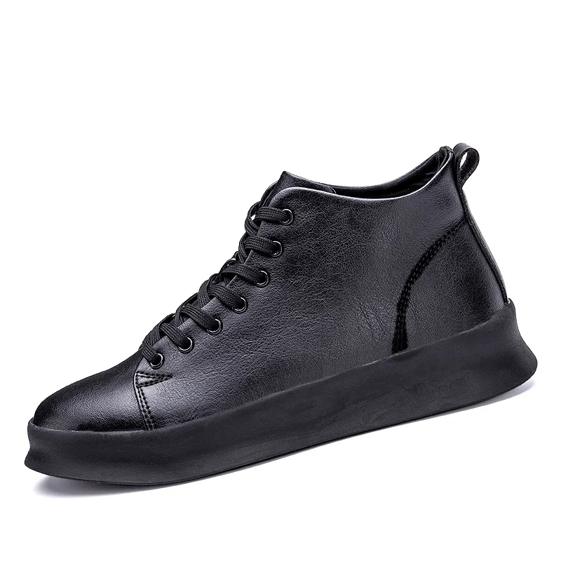 Новинка; Дизайнерские мужские высокие кроссовки; Цвет черный, белый; уличная спортивная обувь для бега; Классическая обувь на плоской подошве для студентов; сезон весна-осень - Цвет: Black