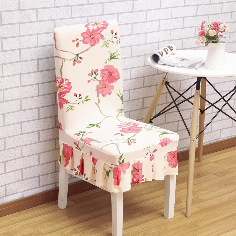 

Spandex Elastic Chair Cover With Skirt Slipcover Modern Removable Anti-dirty Kitchen Seat Case Stretch Chair Cover for Banquet