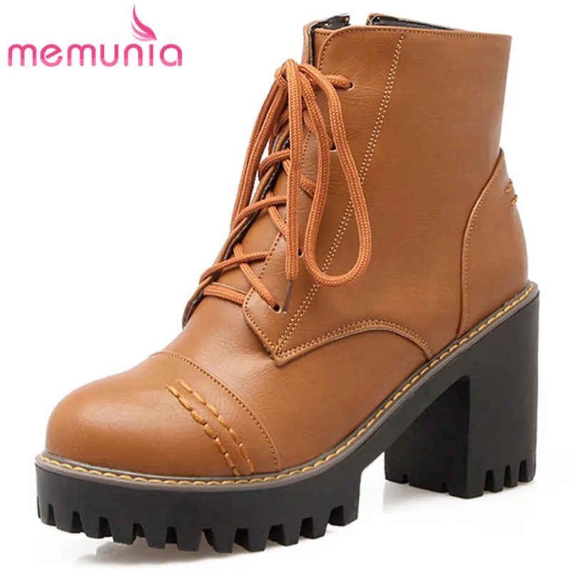 

MEMUNIA 2020 new ankle boots platform boots simple lace up autumn winter women boots big size 34-43