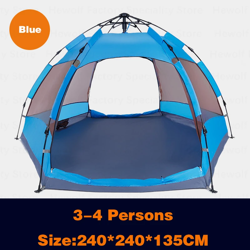 HEWOLF  Pop Up  Dome Tent For 3-4 People Waterproof Tent 2-Pane Double Layer 