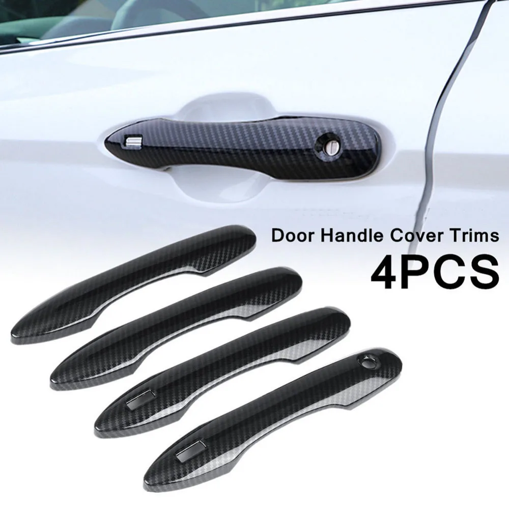4PCS Carbon Fiber ABS Chrome Side Door Handle Cover Case for Toyota