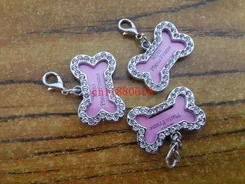 

200pcs/lot Free Shipping 32x20mm pet tags Rhinestone Bone-shaped Necklace Pendant Charm Pet Dog Cat ID Tag