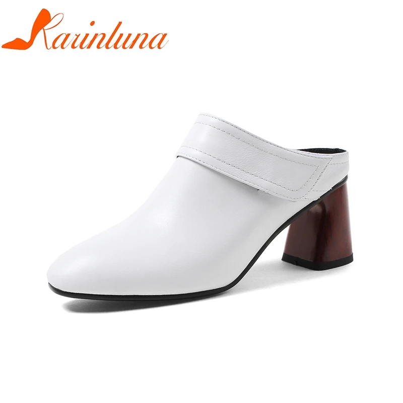 

KARINLUNA 2018 Brand Shoes Genuine Leather top quality Spring Summer Shoes Pumps Fashion High Heels Woman Mules Pumps