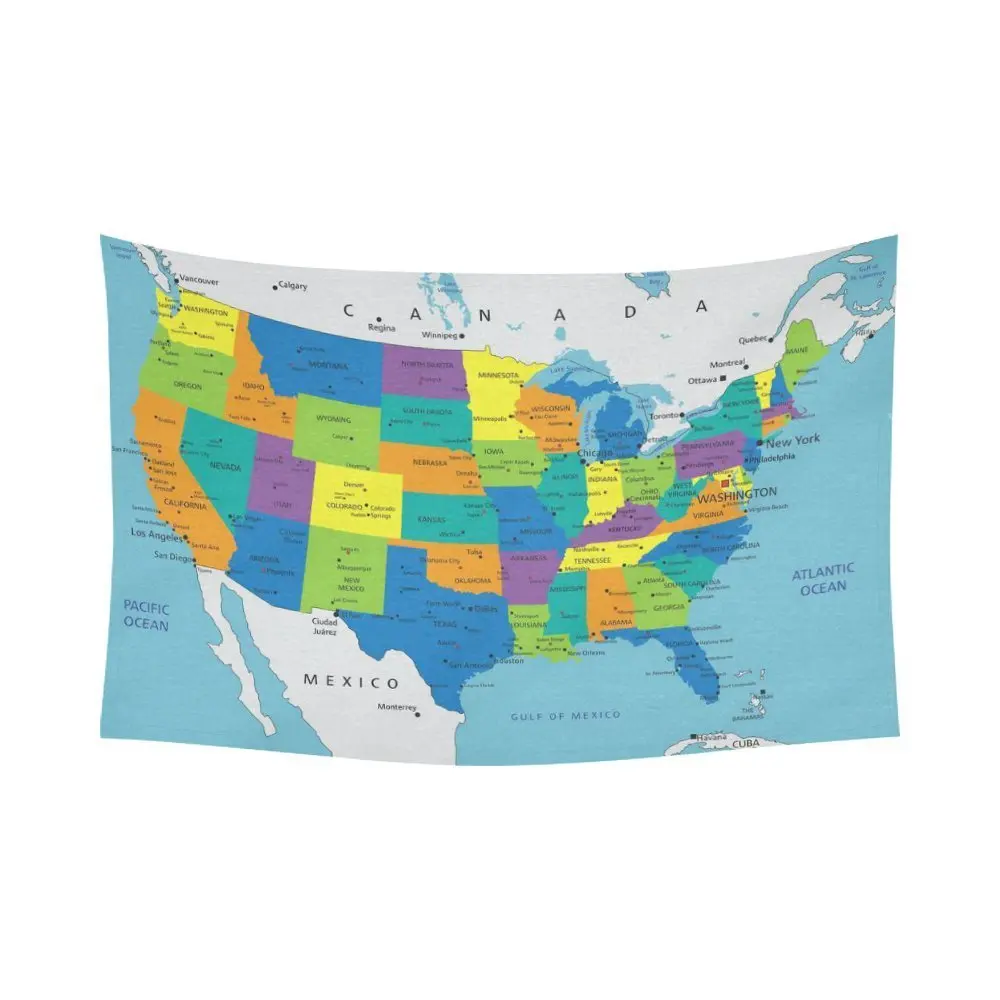 Educational Wall Art Home Decor, Colorful United States of America 