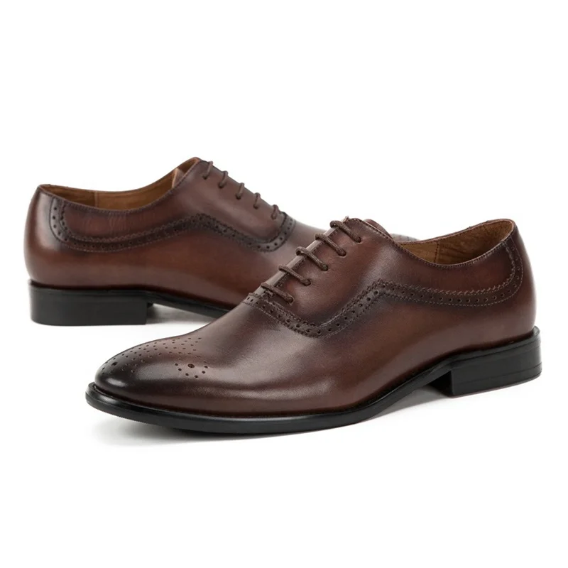 Alta Zapatos Redondo Formal Hombre Calidad Dedo Hombres coffee Pie Tallado De Oxfords Vestido Marrón Medallón Cuero Genuino Ss266 Verano Del 1q8r1Anv
