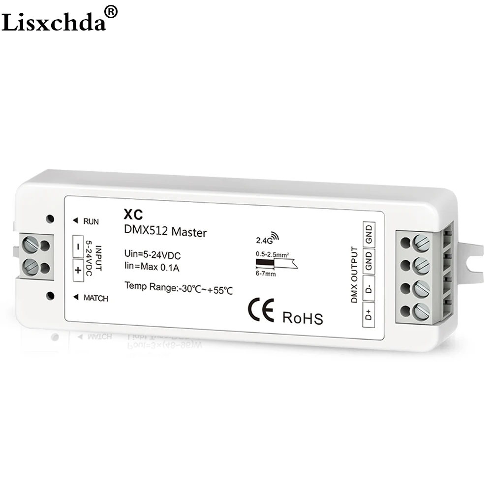 

XC RGB DMX master Controller;5-24VDC input DMX512 signal output RGB DMX512 master LED Controller;R9 2.4G 27 key SPI remote
