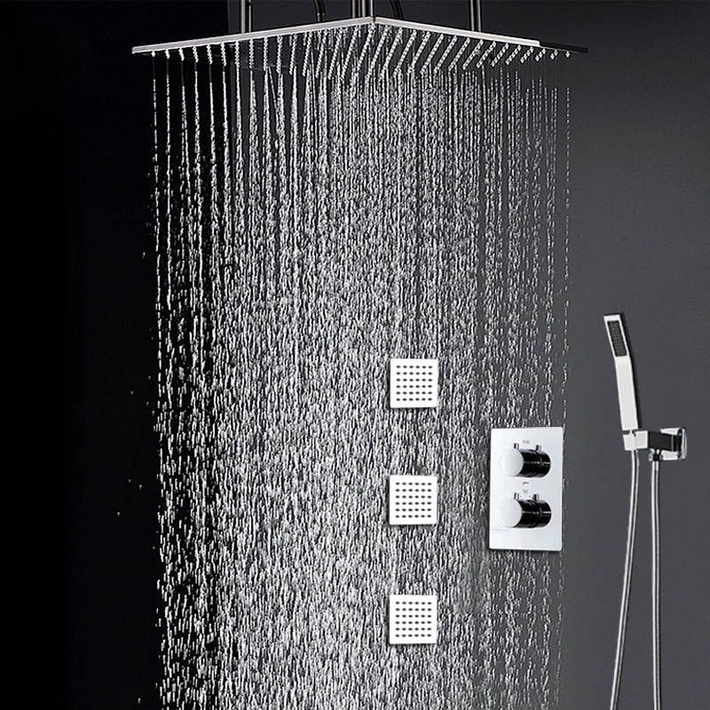 Modern Large Size Ceiling Mounted Shower Head Rainfall Shower System Thermostatic Mixing Valve 3