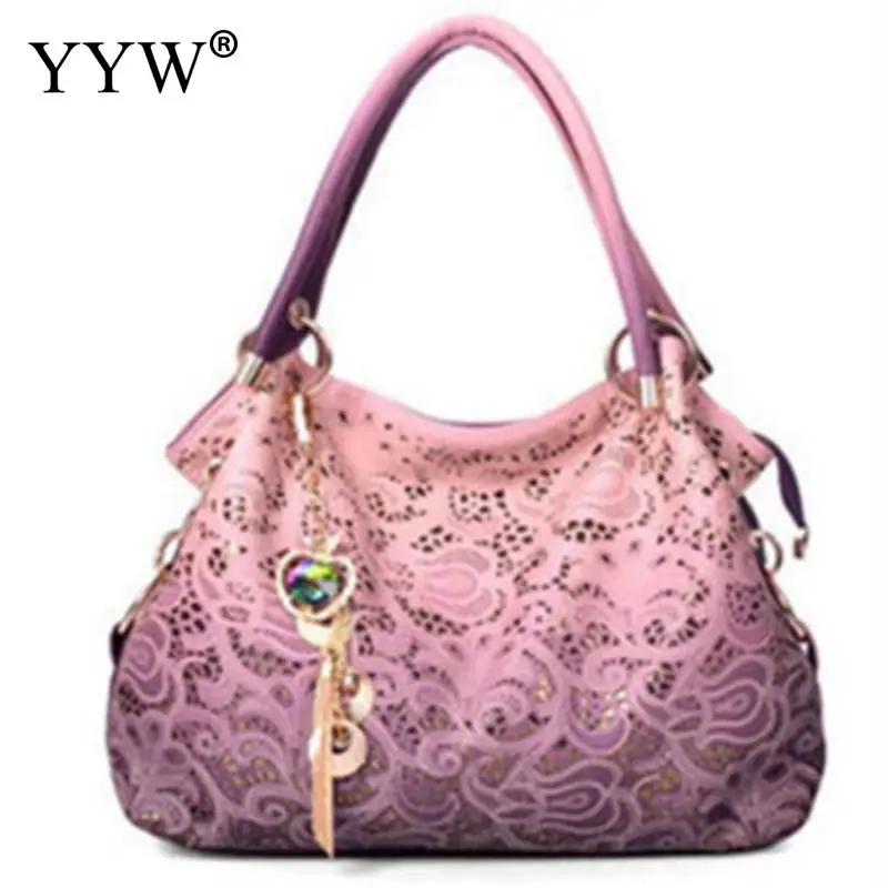 

REALER brand women bag hollow out ombre handbag tote bag red/gray/blue floral print shoulder bags ladies pu leather