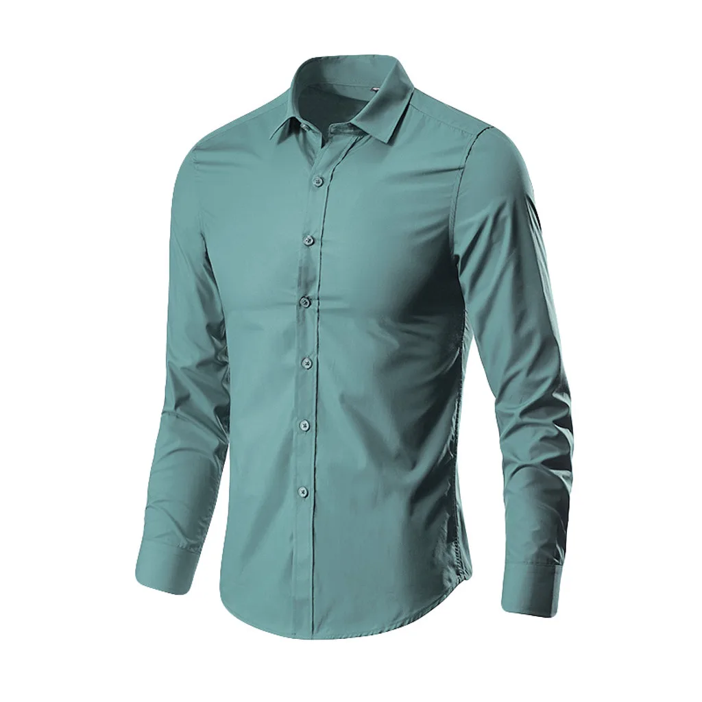 Womail Мужская рубашка, летняя мода, деловые рубашки в клетку, одноцветные, на пуговицах, с длинным рукавом, повседневный подарок, высокое качество, новинка А17 - Цвет: GN
