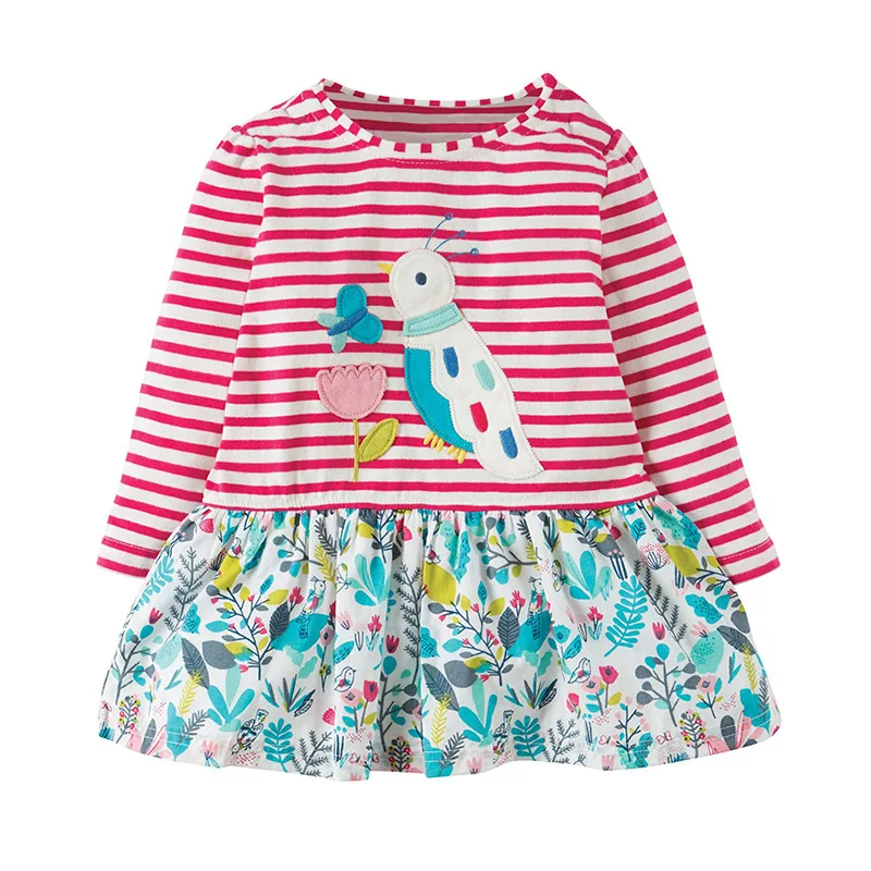 Little maven/модная брендовая осенняя одежда для маленьких девочек; платье в полоску с птицами; хлопковые платья с принтом для маленьких девочек; S0521