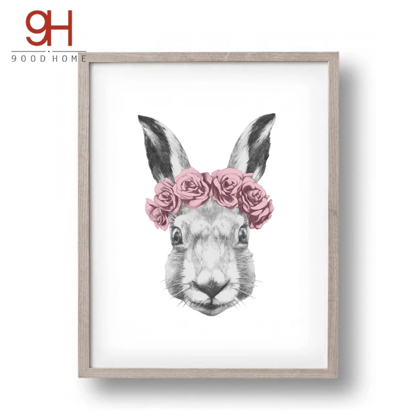 Aliexpress com Buy Rabbit Drawing  with Rose Canvas Art  