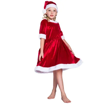 

Child Christmas Santa Claus Dress And Hat Set Christmas Costume Christmas Dresses For Girls Velvet Loose Christmas Suit