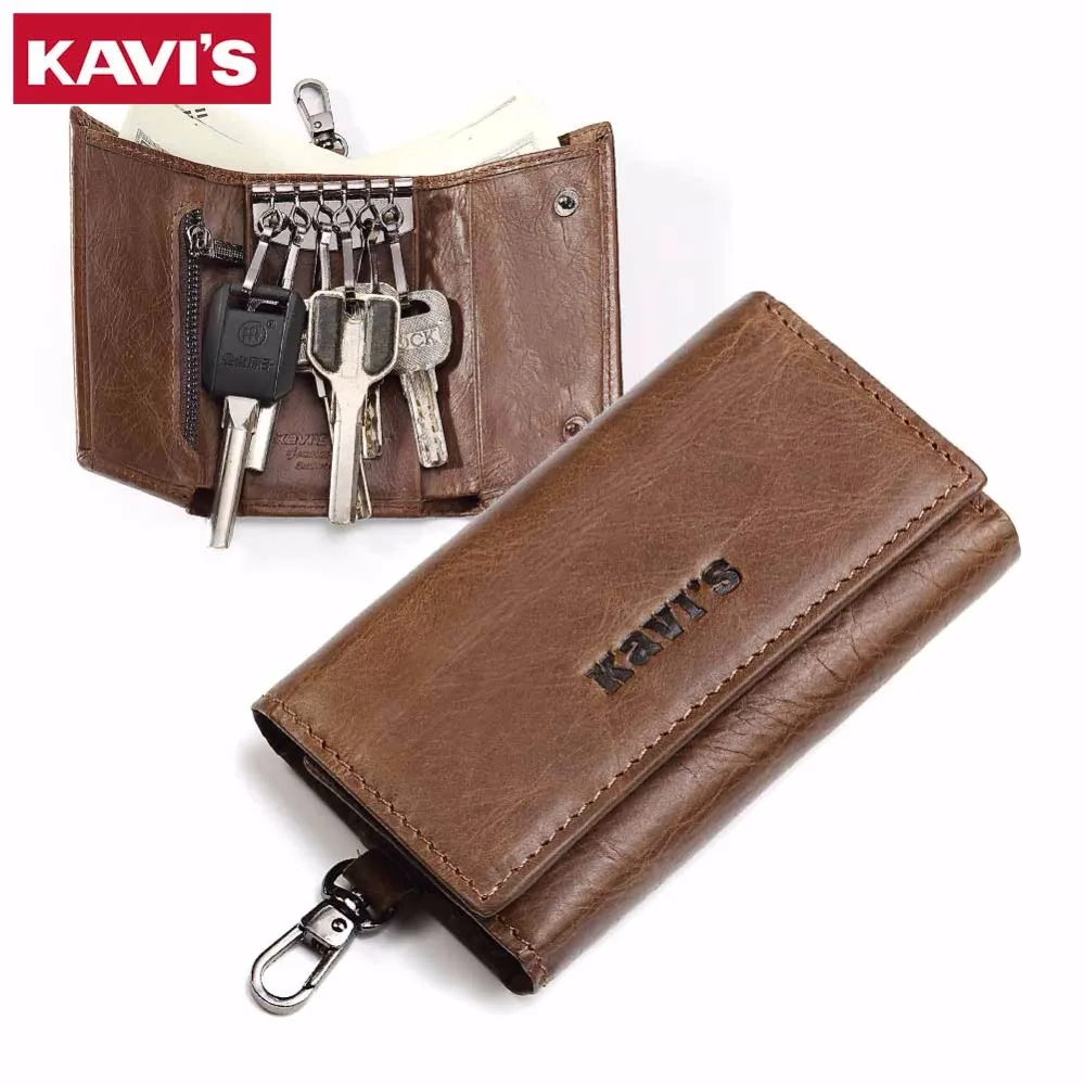

KAVIS Genuine Leather Housekeeper Key Wallet Man Holder Smart Organizer Bag Coin Pocket Keychain Pouch Purse Wrap For Ring Case