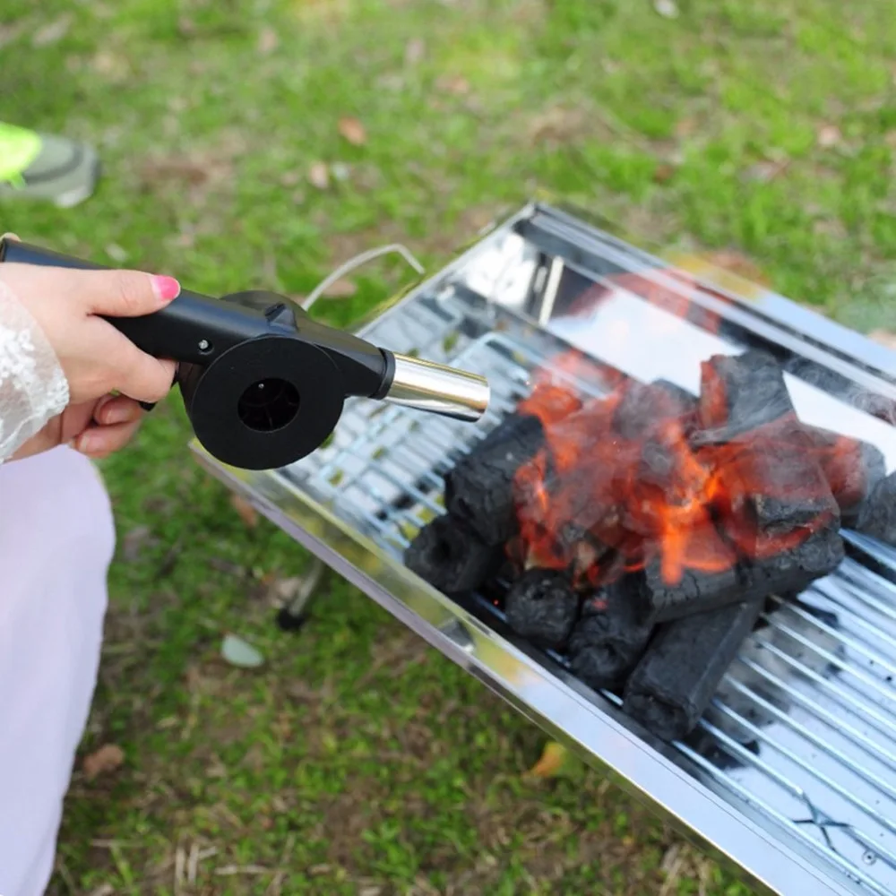 BBQ Grill Fan Bellows Barbecue Fire Air Blower Outdoor Camping Flame Light 