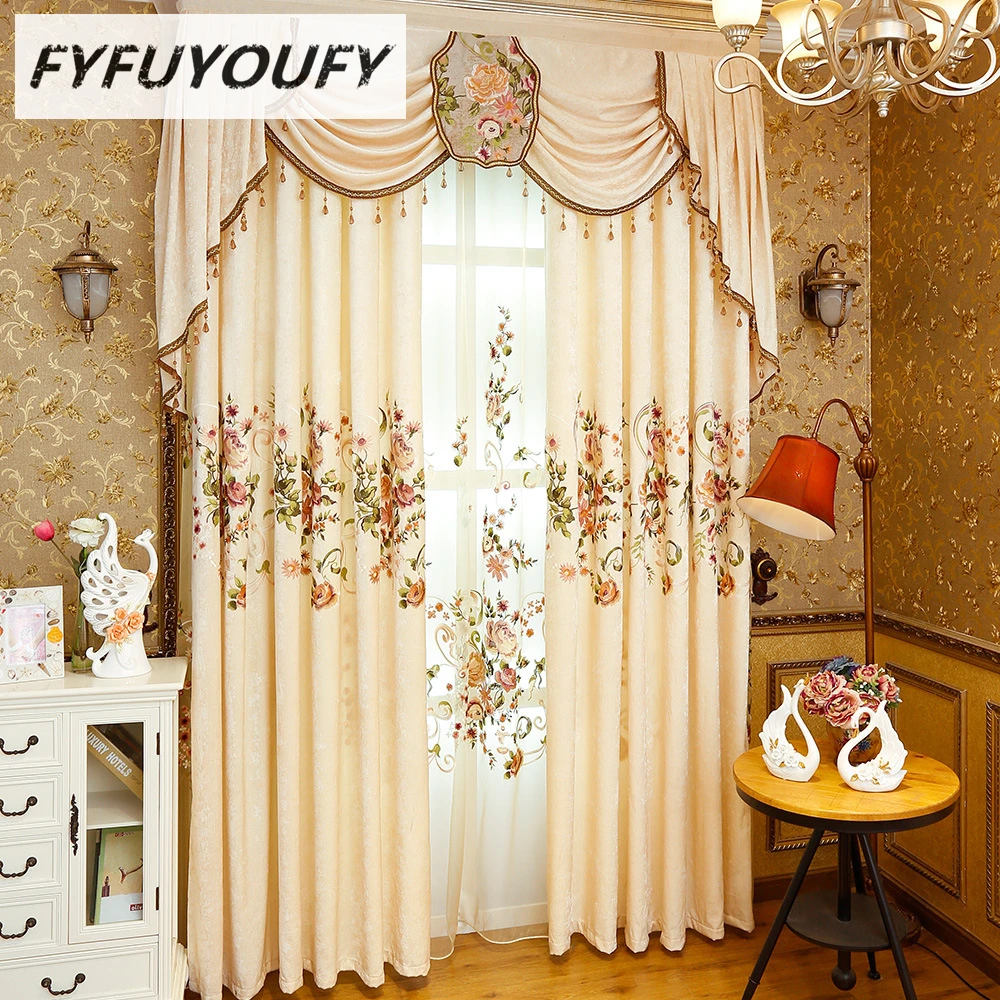Buy European luxury high end custom embroidered Blackout curtains for Living