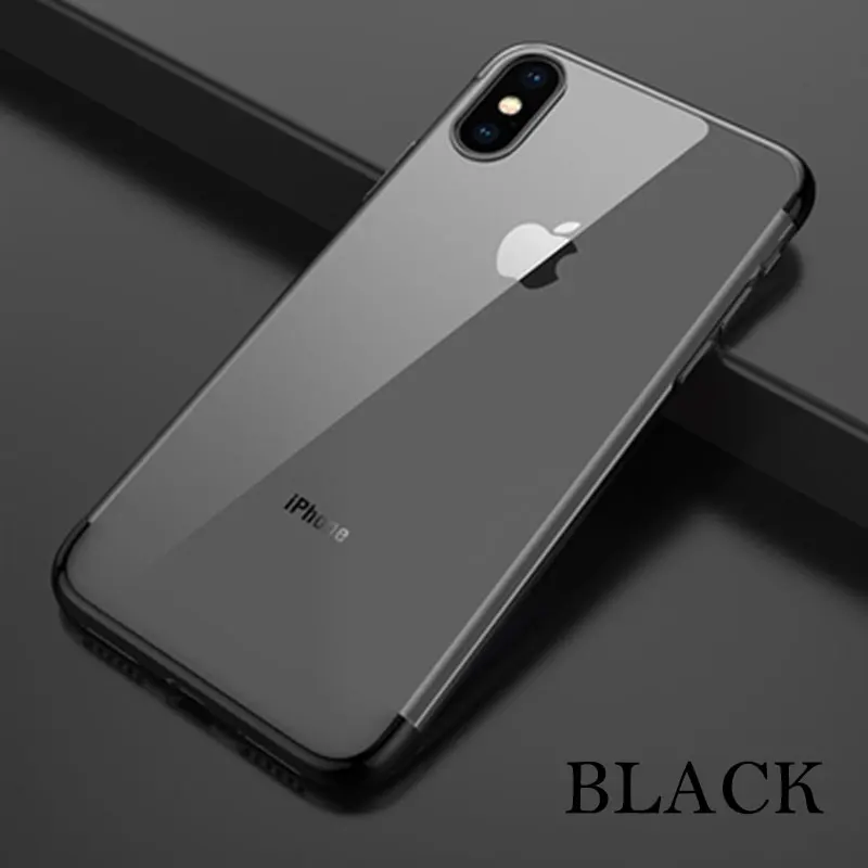 ТПУ Гальванизированный мягкий чехол-сумка для iphone 7 6s 8 Plus, Роскошный прозрачный силиконовый чехол для iphone X XR XS MAX, защитный чехол-сумка - Цвет: Black