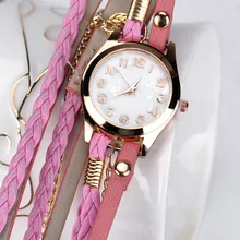 Роскошные часы женские часы браслет Мода 1 шт. кожаный ремешок Плетеный намотка заклепки браслет часы наручные часы