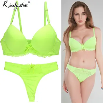 

Sexy Thong lady push up bra set Lace hollow out bralette underwear panty set intimates Black Red Women bra brief set