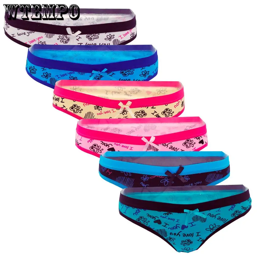 

WTEMPO 6 Pcs/Lot Sexy Cotton Panties Floral Print Women Underwear Lady Breathable Plus Size Short
