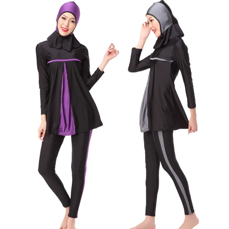 

Women Patchwork Swimsuit Plus size Modest Muslim Swimwear Full Cover Conservative Surfing suit Islamic Swim Jumpsuits