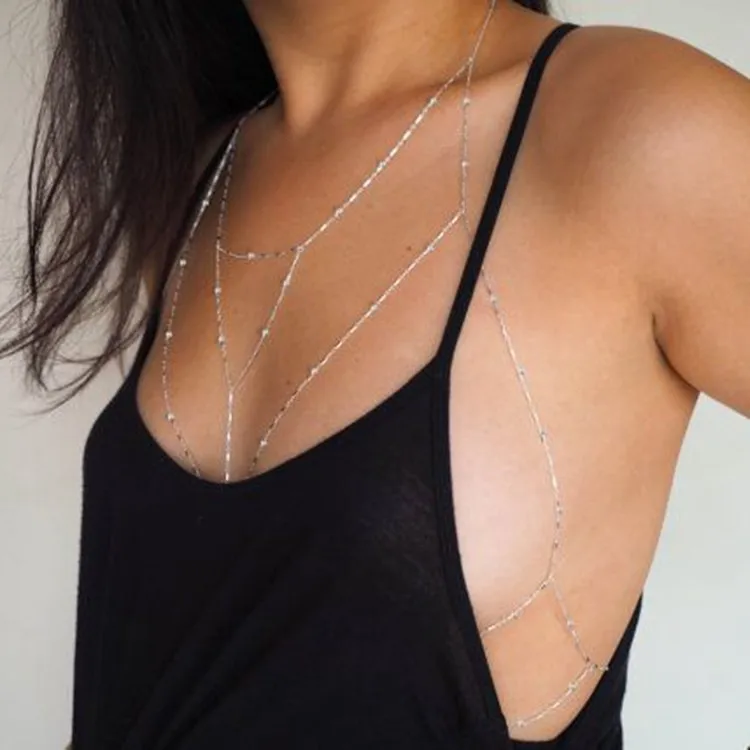 

Vintage Bohemian Summer Bikini Ethnic Statement Body Chain Copper Bead Chest Chain Wholesale Fashion Jewelry For Women