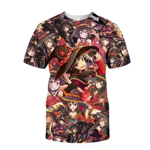 

ALMOSUN Megumin Konosuba Halloween Crewneck 3D All Over Print T Shirts Hipster Summer Street Wear Tee Men Women Clothing US Size