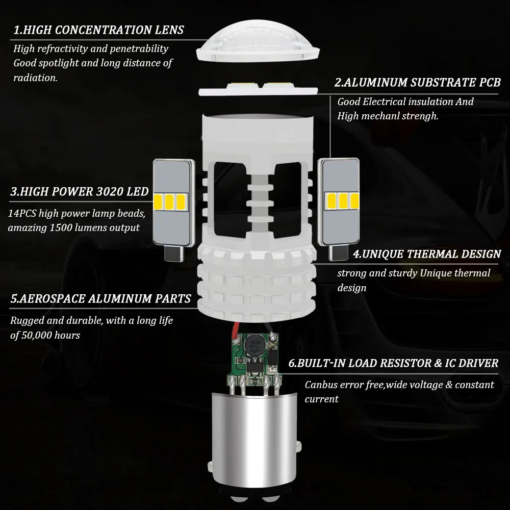 KAMMURI Canbus Белый BA15S 1156 P21 5 Вт 1157 BAY15D P21/5 Вт светодиодный задний указатель поворота автомобиля тормоза DRL дневные ходовые огни